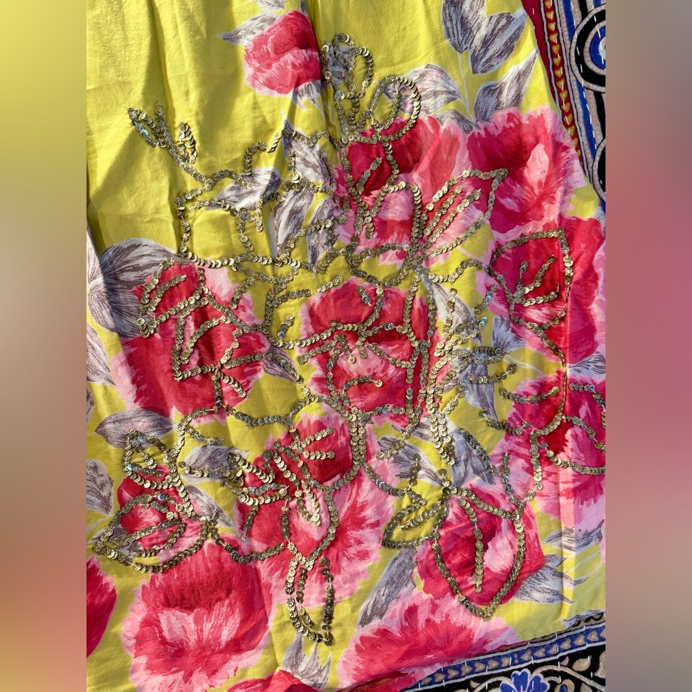 ANTHROPOLOGIE || ODILLE Sequined Peony Lore Skirt Pink and Yellow - Size 10 - Picture 3 of 8